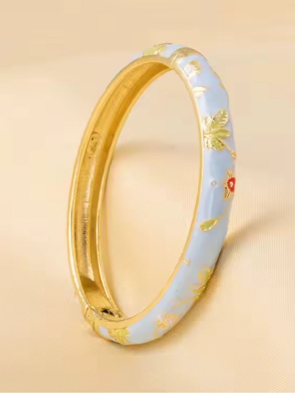 Gold-Tone Sky Blue Floral Enamel Bangle Bracelet